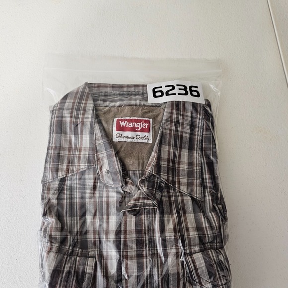Wrangler Mens Western Shirt Large Button Down Long Sleeve Brown Plaid Cowboy - Picture 10 of 10